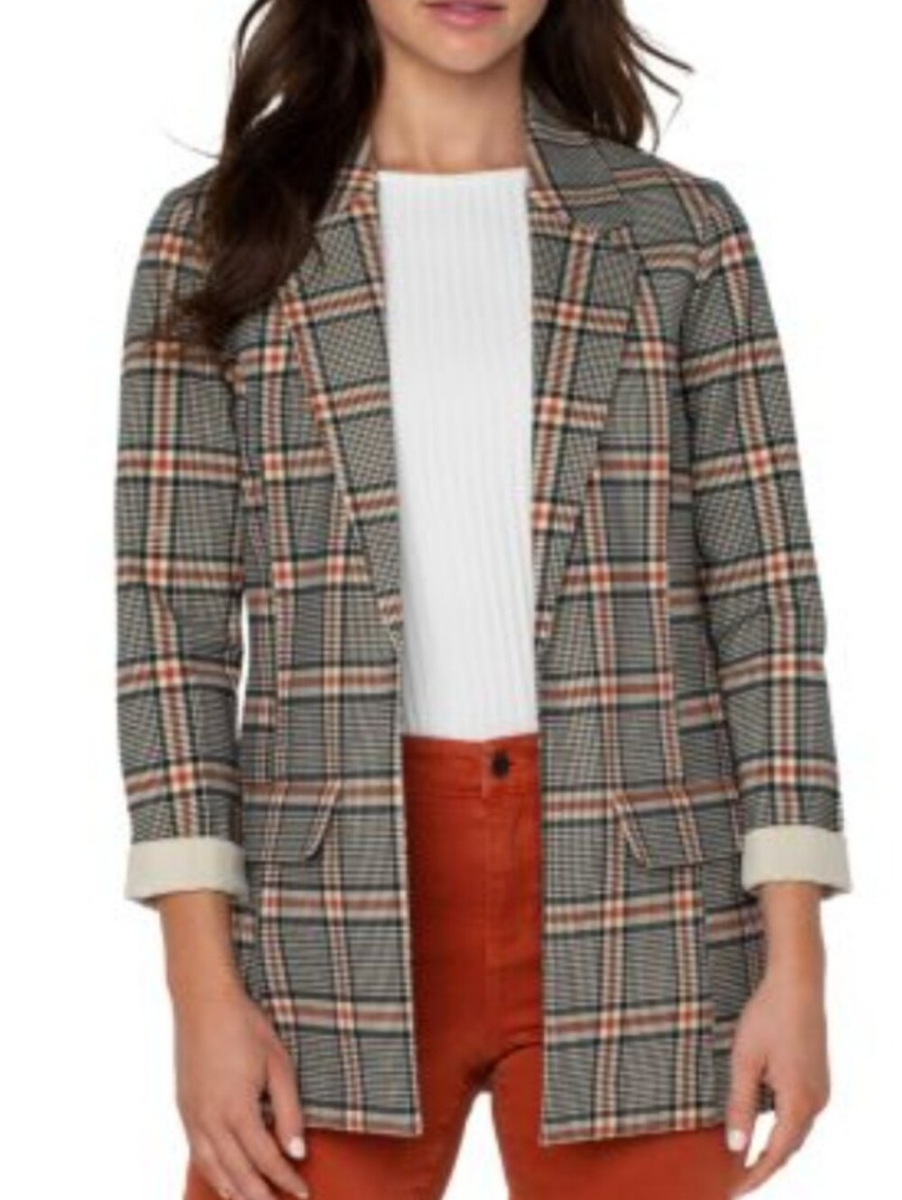 NWT LiverPool Boyfriend Blazer Brown Black M Tartan Plaid